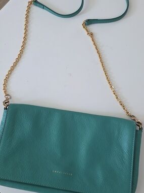 Coccinelle Teal Leather Chain Crossbody Bag